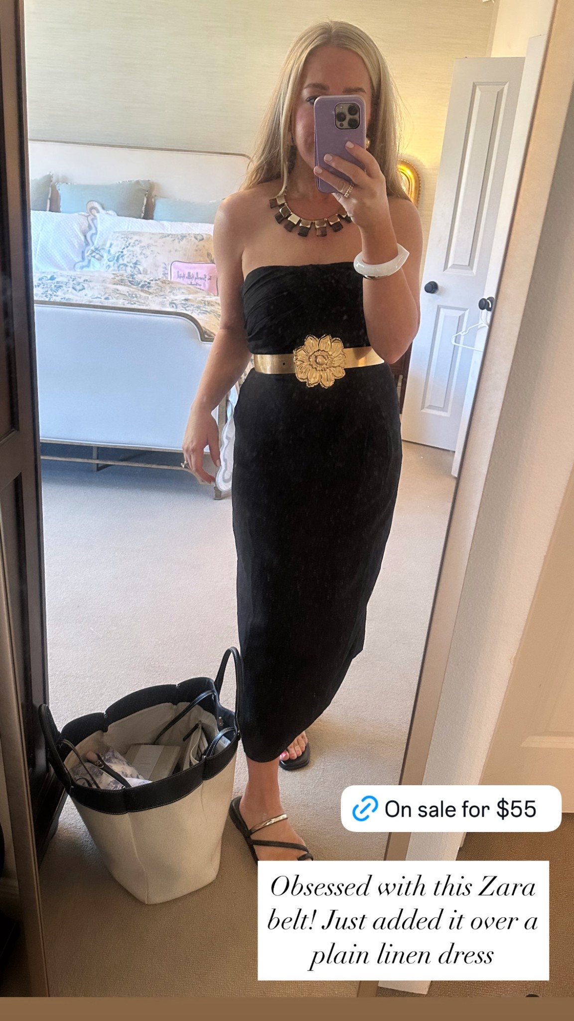 Obsessed with this Zara belt and AT dress. Dress runs big especially in the chest, I’m usually a 6 and took a 2 in the dress. Belt is SO GOOD!!!! I’m in the 30 in the belt. It’s rigid! So different and fun! 