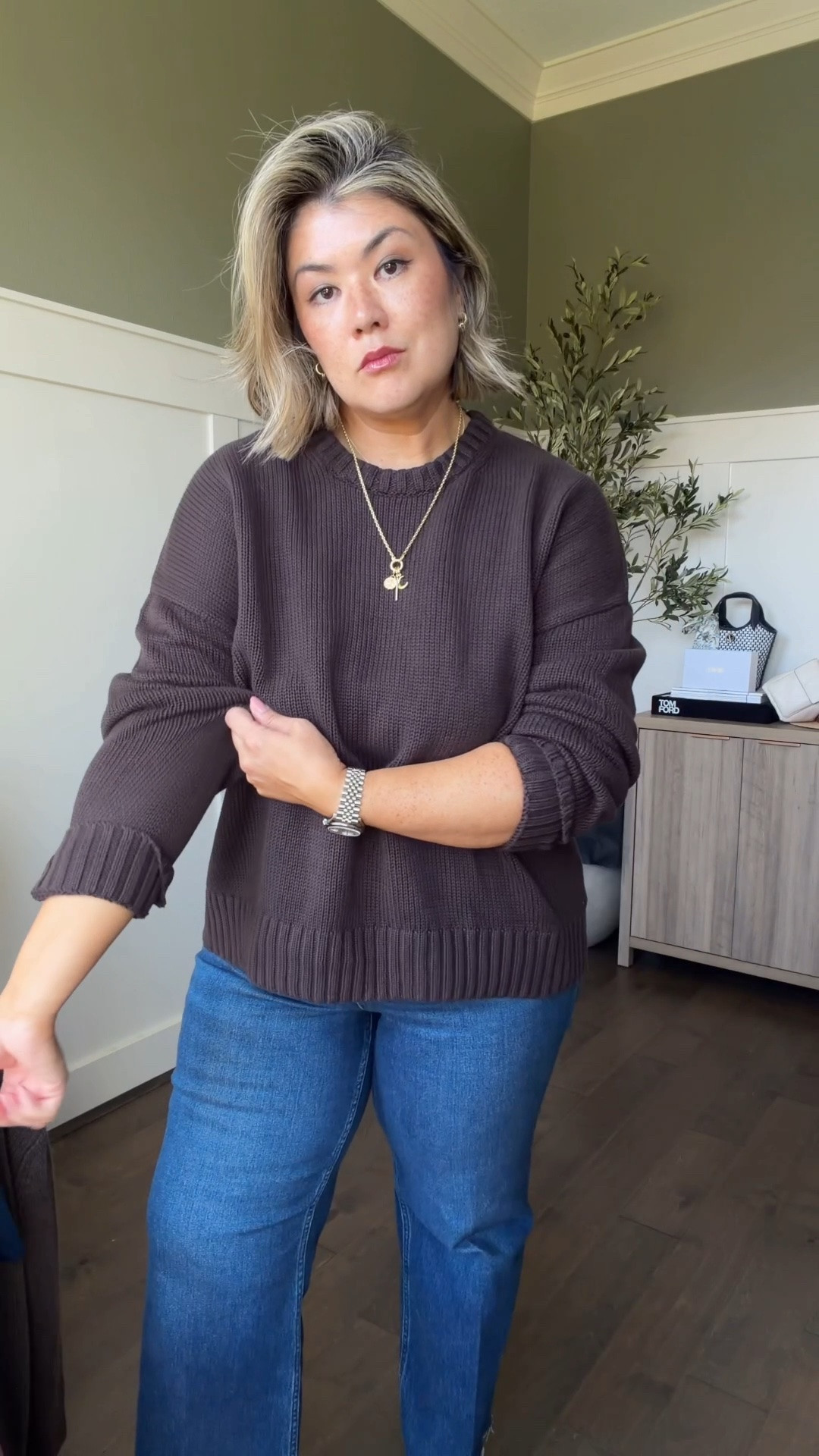 I randomly found this very inspired by The Row sweater at Costco for under $20. It’s 100% cotton, oversized, and extremely comfortable. Unfortunately, I can’t link Costco here, so if you want the link, send me a DM in Instagram. I’ve linked everything else that I can here. 

I size up to an extra large in the sweater and I’m wearing an extra large in the jeans.

#LTKootd #LTKOver40 #LTKMidsize