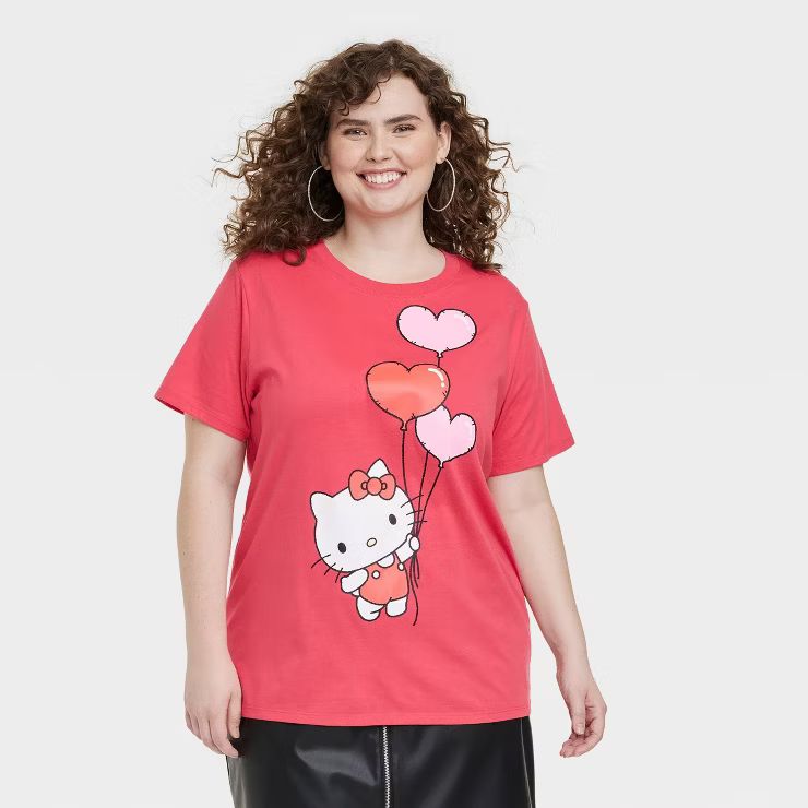 Women's Hello Kitty Valentine's Day Short Sleeve Graphic T-Shirt - Red | Target