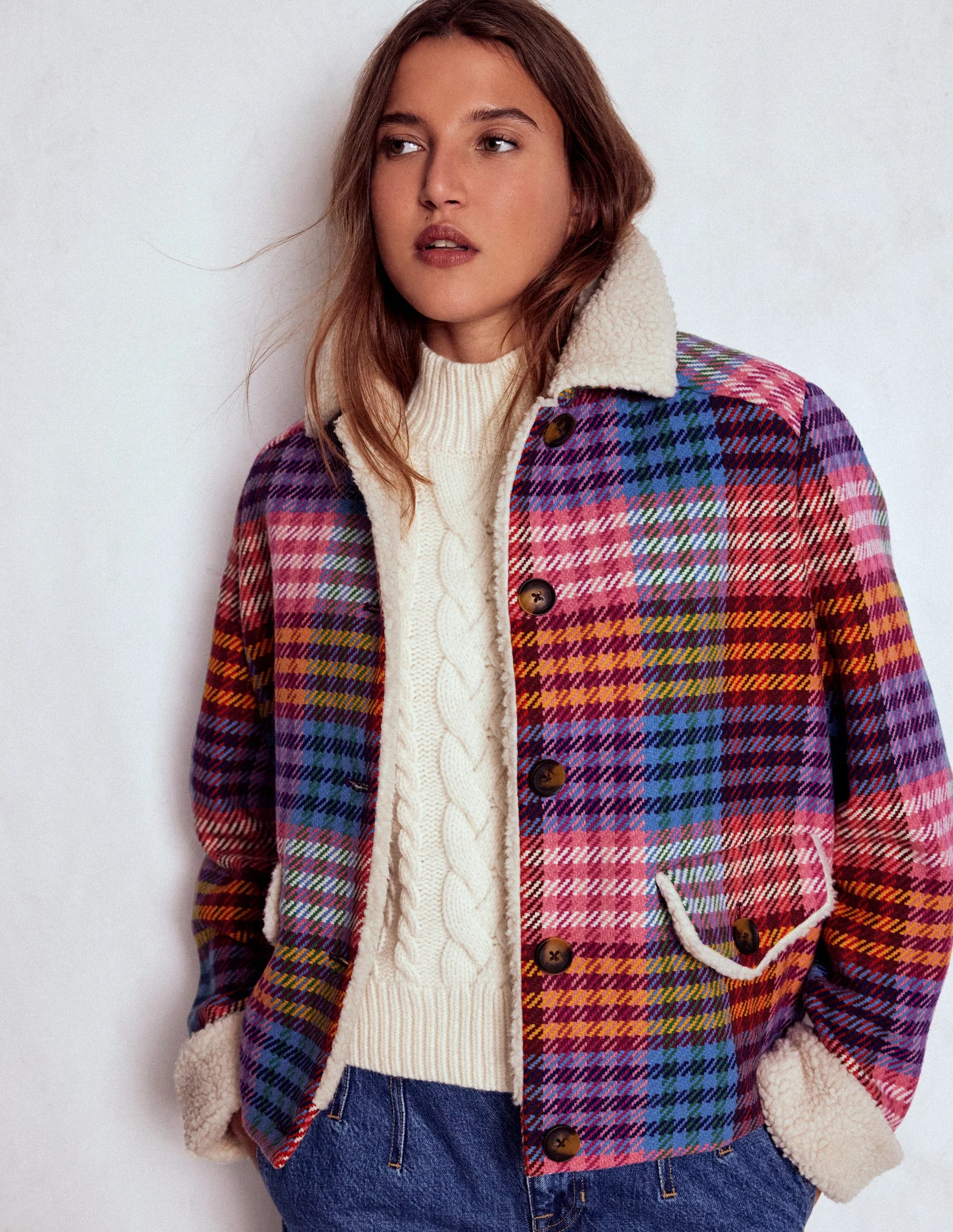 Stirling Check Coat-Rainbow Blanket Multigingham | Boden (US)