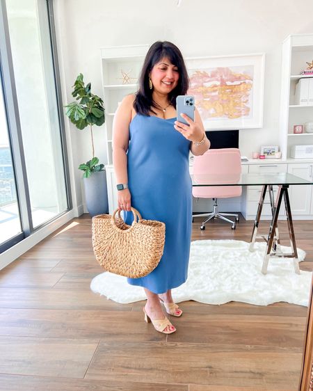 Spanx Early Summer Sale! 40% off the most flattering slip dress I’ve ever tried on and this one is reversible too! Use code EARLYSUMMER. Great for vacation, date night, or any spring or summer event! Spanx crepe reversible slip dress size XL (sized up for hip/thigh area). Target style raffia sandals and straw tote bag. J. Crew Factory necklace and bracelets. J. Crew earrings no longer available but linked similar.

Graduation dress, wedding guest dress, summer outfit, travel outfit, sandals, date night outfit, wedding guest outfit, wedding guest dress, vacation outfit, vacation outfits, spring outfit, spring outfit idea, spring outfit inspiration, spring dress, summer dress, slip dress, Spanx dress, blue dress, summer sandals, raffia sandals, raffia heels, summer heels, spring heels, spring sandals 

#LTKover40 #LTKmidsize #LTKwedding

#LTKWedding #LTKSaleAlert #LTKMidsize