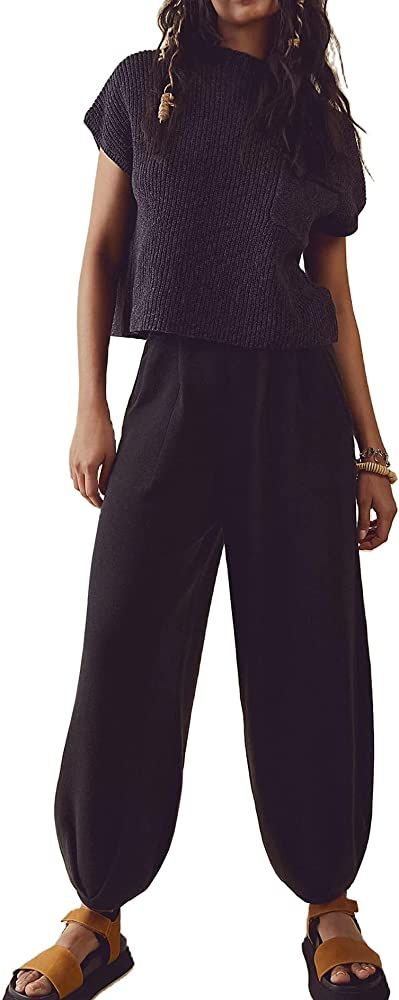 Ugerlov Women's Two Piece Outfits Sweater Sets Knit Pullover Tops and High Waisted Pants Lounge Sets | Amazon (US)