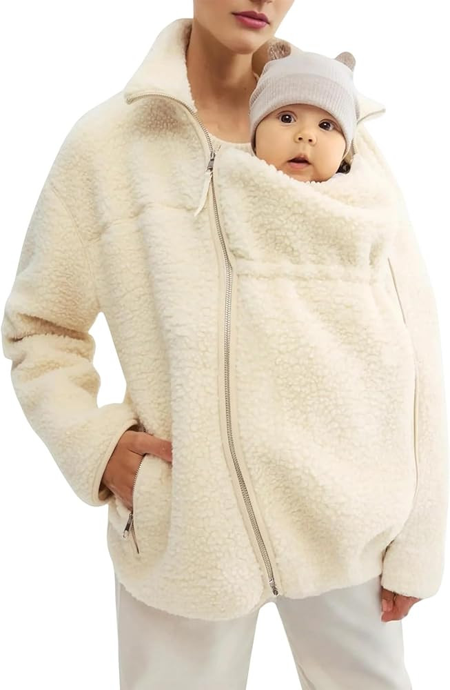 Women Fleece Zip Up 2 in 1 Baby Wearing Jacket Flannel Maternity Winter Coat Thicken Kangaroo Swe... | Amazon (US)