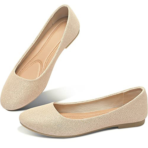 Obtaom Womens Textile Round Toe Ballet Flats Memory Foam Classic Business Slip ons Casual Fabric Dress Flat Shoes(Gold Glitter US5) | Amazon (US)