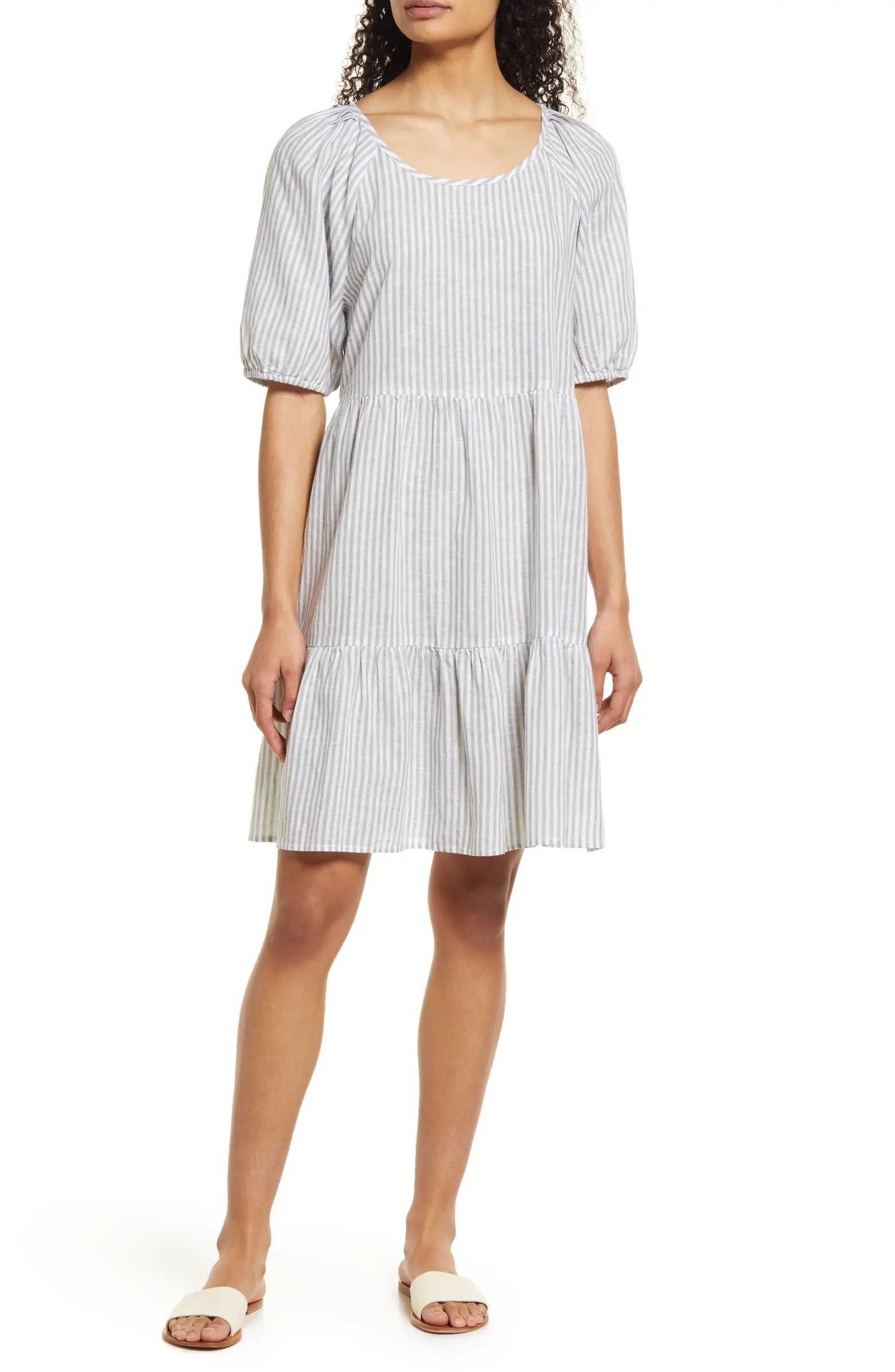 Luca Puff Sleeve Linen & Cotton A-line Dress | Nordstrom