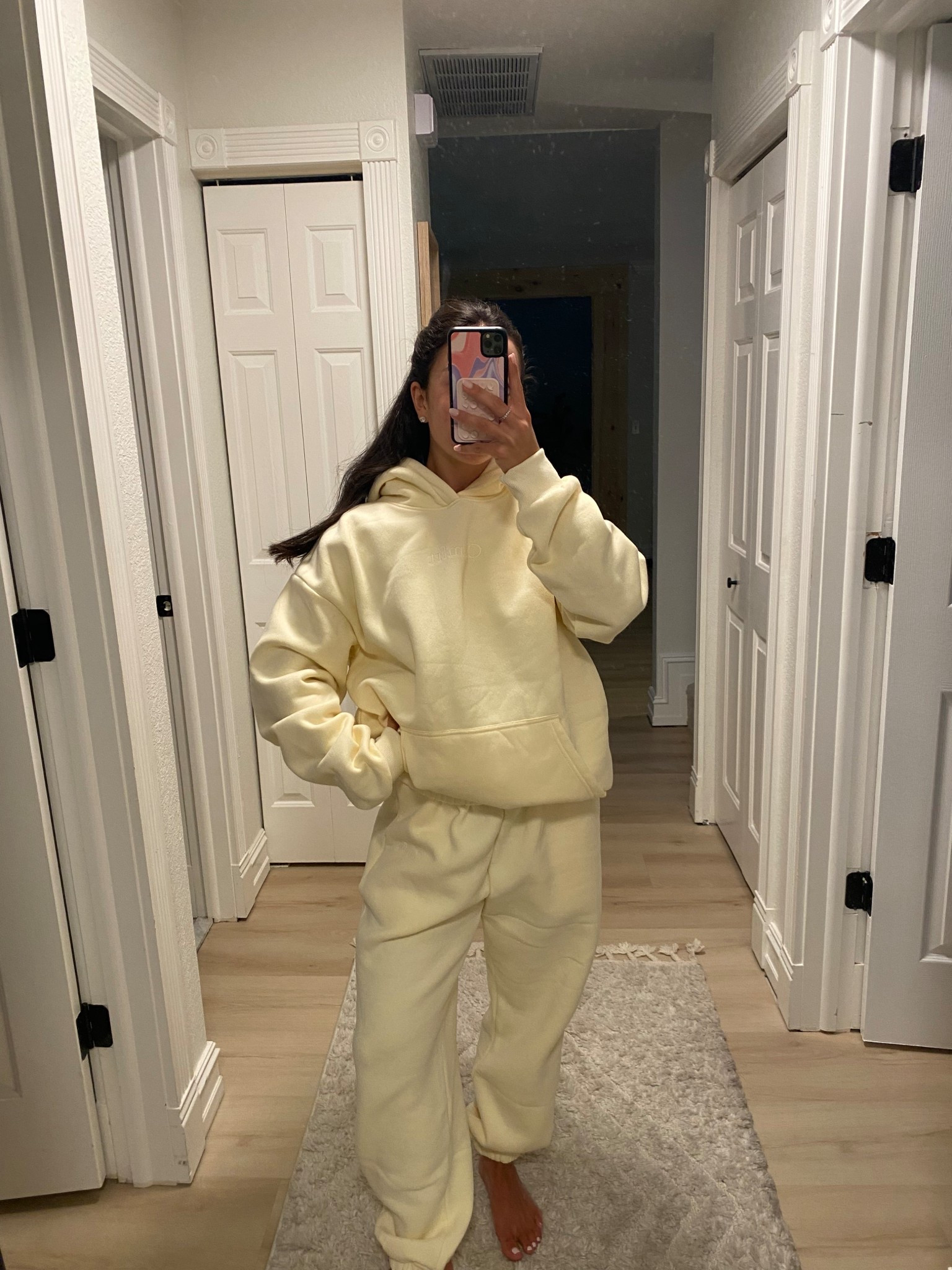 Butter yellow sweat set, comfrt sweatset, matching set, joggers, oversized hoodie — runs oversized! I’m in a medium but a small would fit much better 

#LTKStyleTip #LTKFindsUnder100 #LTKSaleAlert