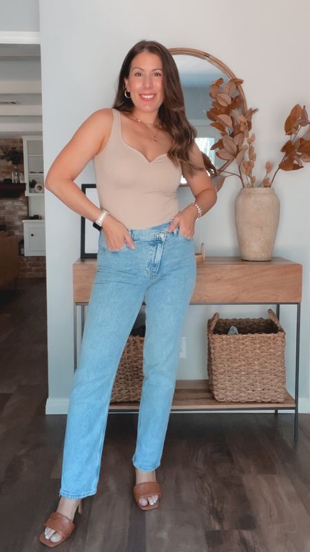 Abercrombie jeans are amazing! Paired here with the sweetheart neckline bodysuit. Perfect for a casual date night 

#LTKSale #LTKunder50 #LTKstyletip