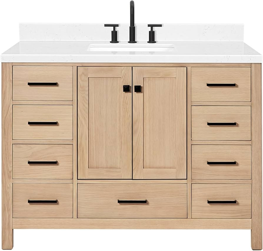ARIEL 48'' Bathroom Vanity with Sink, American White Oak Solid Wood, 1.5 inch Edge Carrara White ... | Amazon (US)