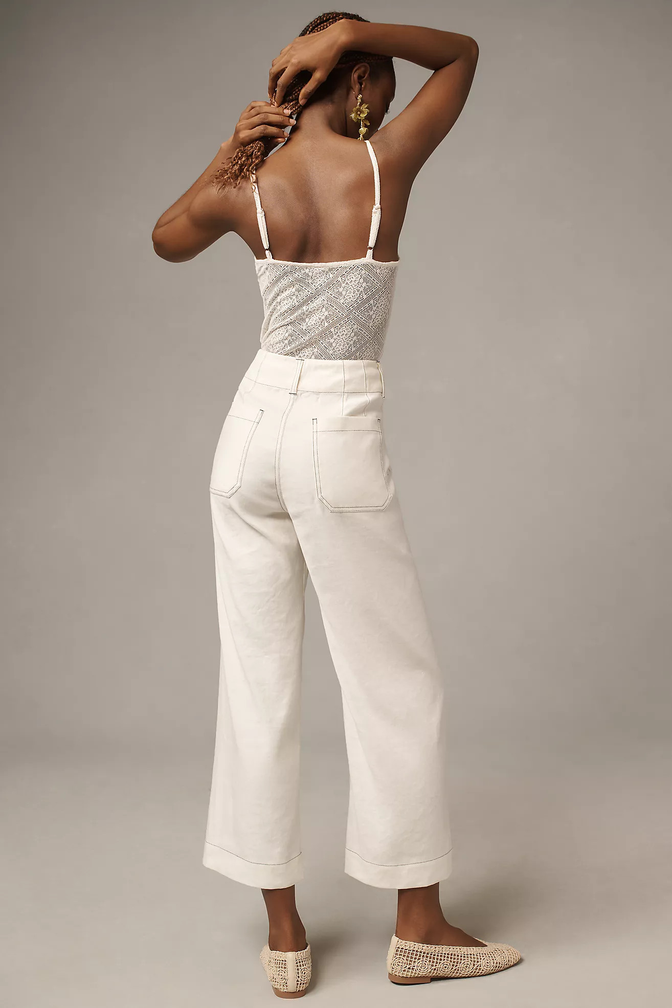 The Colette Cropped Wide-Leg Pants by Maeve: Contrast-Stitch Linen Edition | Anthropologie (US)