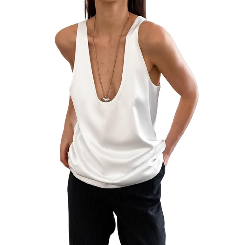 V Neck Tank Top for Women Camisole Basic Layering Shirts Summer Loose Fit Sleeveless Tops Silk Sa... | Amazon (US)