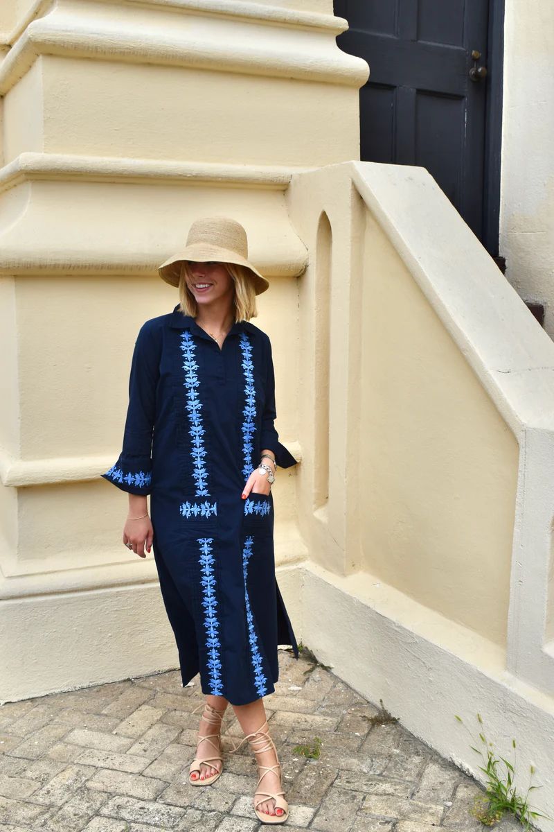 Houston Embroidered Maxi Dress Navy/Cornflower Blue | Madison Mathews