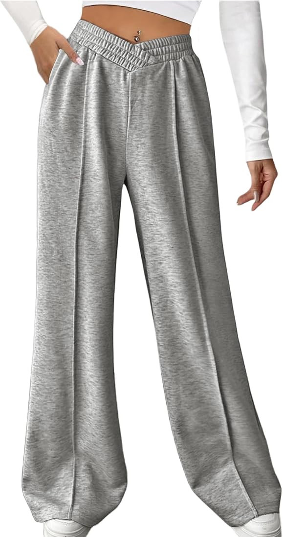 HOPYOP Womens Sweatpants Wide Leg Pants for Women Fall Winter Baggy V Crossover Womens Sweat Pant... | Amazon (US)