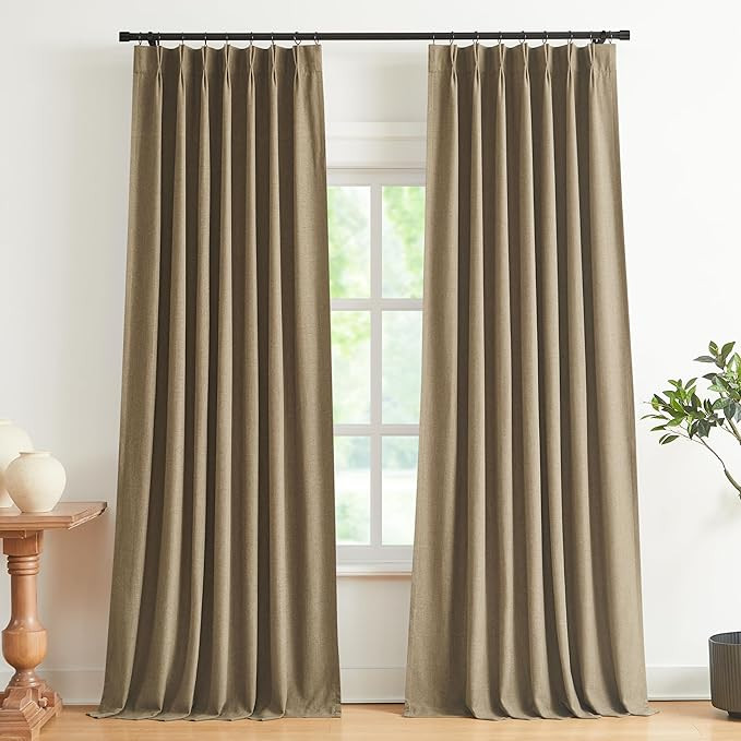 Vision Home Brown Pinch Pleated Full Blackout Curtains Linen Blended Room Darkening Window Curtai... | Amazon (US)
