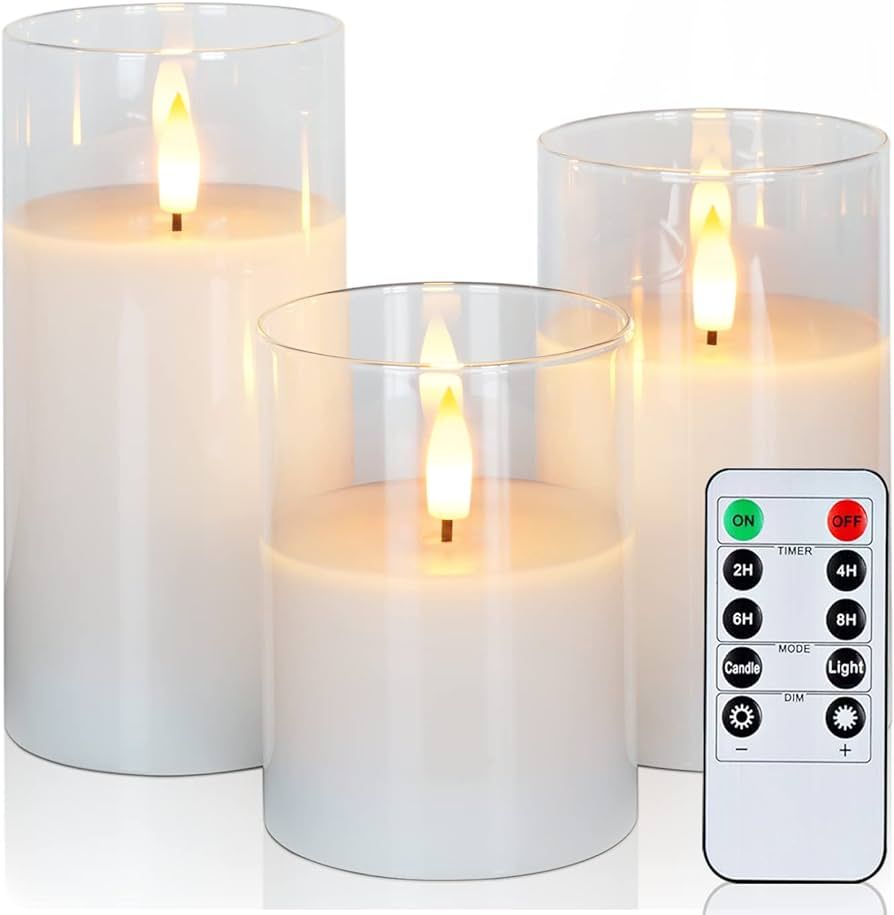 Amagic Clear Glass Flameless Candles Battery Operated with Timer, Remote Control, LED Pillar Cand... | Amazon (US)