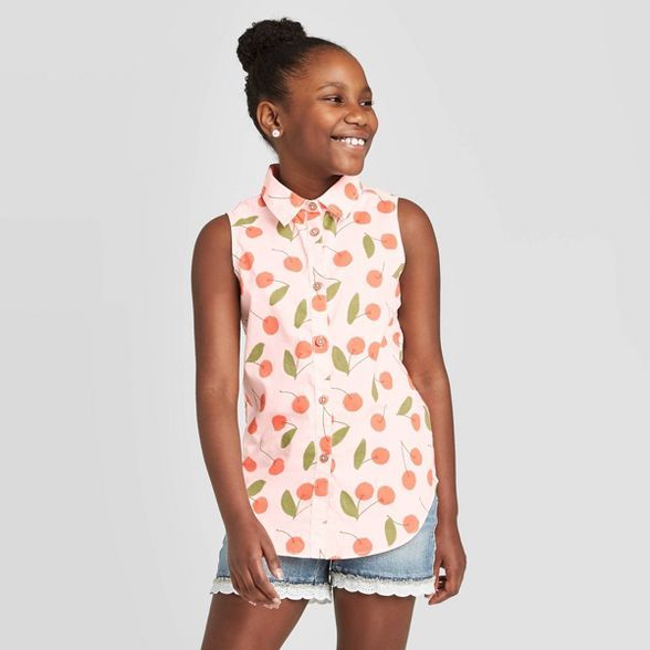 Girls' Cherry Print Sleeveless Woven Top - Cat & Jack™ Powder Pink | Target