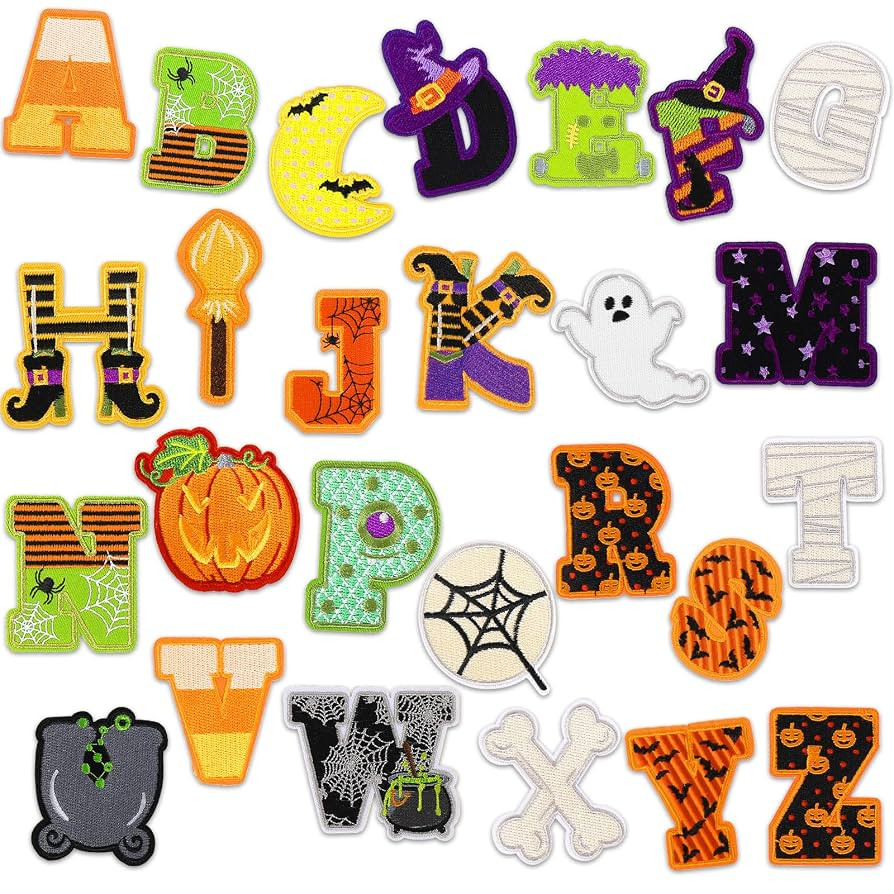Whaline 26Pcs Halloween Iron-On Sew-On Patches Cartoon A to Z Letter Heat Transfer Iron Patches C... | Amazon (US)