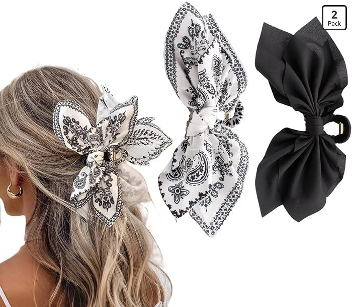 Bow Claw Clips Bow Hair Clips Black White Paisley 2PCS Big Hair Bows for Women Butterfly Styling ... | Amazon (US)