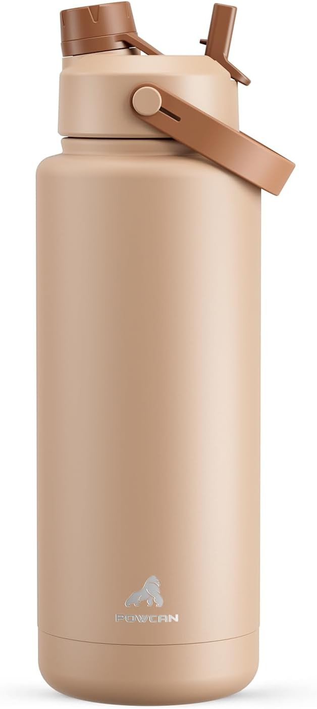 POWCAN 40 oz Insulated Water Bottle with 2-in-1 Straw and Spout Lid, Keep Cold 24H, Leak-Proof, BPA-Free, Double Wall Stainless Steel Water Bottle for Sports, Gym, Travel, and School (Mocha) | Amazon (US)