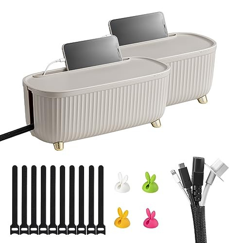 Homebliss Cable Management Box - 2 Cord Organizer Boxes - Neatly Organize Cables in Style - Ideal Cable Storage Solution for TV, Computer, Laptop Power Strips - Sleek Cable Box for Home Office - Ivory | Amazon (US)