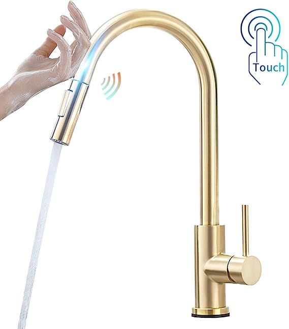 OWOFAN Touch On Kitchen Faucets with Pull Down Sprayer, Single Handle Gold Kitchen Sink Faucet wi... | Amazon (US)