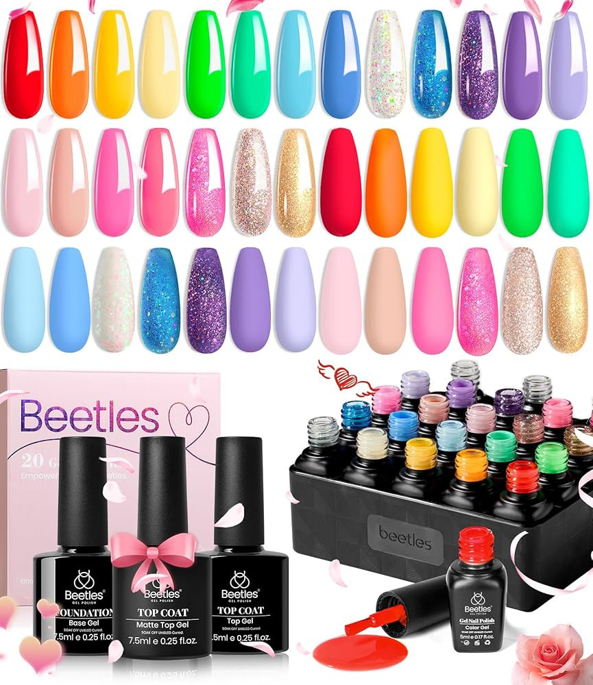 beetles Gel Polish Nail Set 23 Pcs 20 Colors Rainbow Collection Green Pink Blue Glitter Nude Mani... | Amazon (US)
