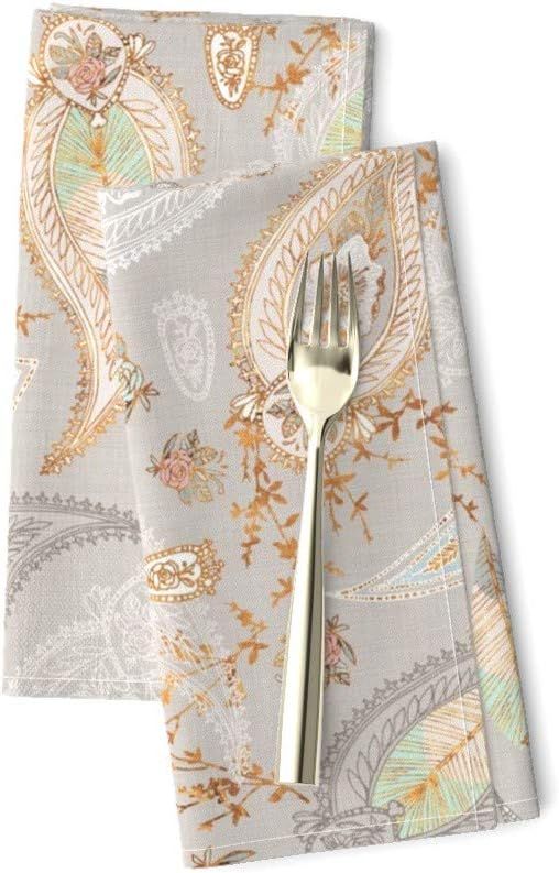 Roostery Cloth Dinner Napkins, Bohemian Paisley Floral Boho Roses Peony Gold Antique Print, Linen... | Amazon (US)