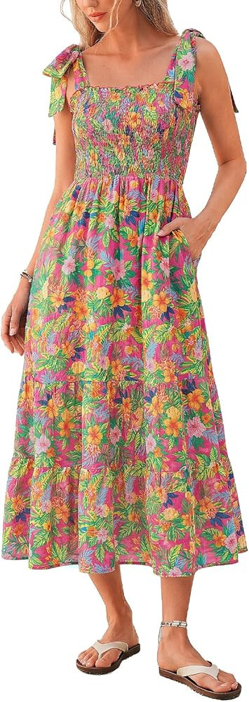 Kate Kasin Summer Womens Floral Boho Maxi Dress, Spaghetti Tie Strap Long Sun Dresses, 2026 Vacat... | Amazon (US)