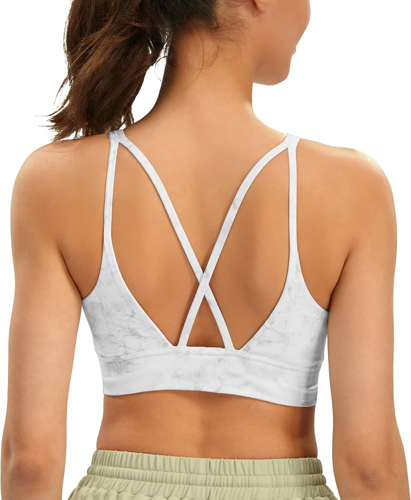 JOYSPELS Ruched Longline Sports Bras for Women Medium Support Racerback Padded Workout Crop Tank Top | Amazon (US)