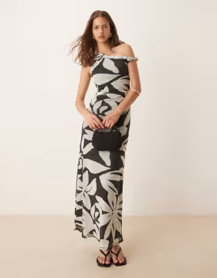 ASOS DESIGN mesh twist shoulder maxi dress in flower print | ASOS (Global)