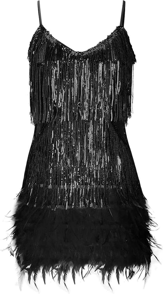 Women's Sequin Cocktail Dresses 1920s Flapper Dress Gatsby Fringe Mini Dresses Feather Prom Party... | Amazon (US)