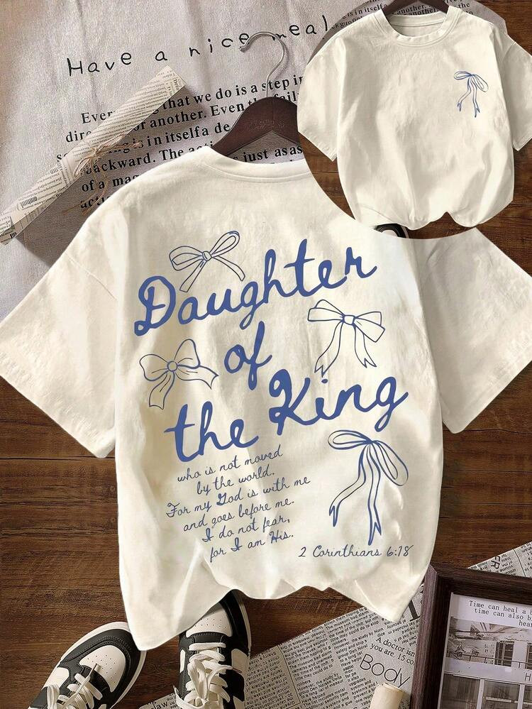 Christian, Daughter Of The King Graphic Tee, Bible Verse Aesthetic Women's Faith Apparel With Wor... | SHEIN