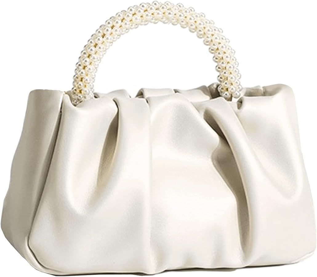 Beatfull Evening Purse Women Small Pearl Handbags Soft Leather Ruched Bag Wedding Bridal Clutch P... | Amazon (US)