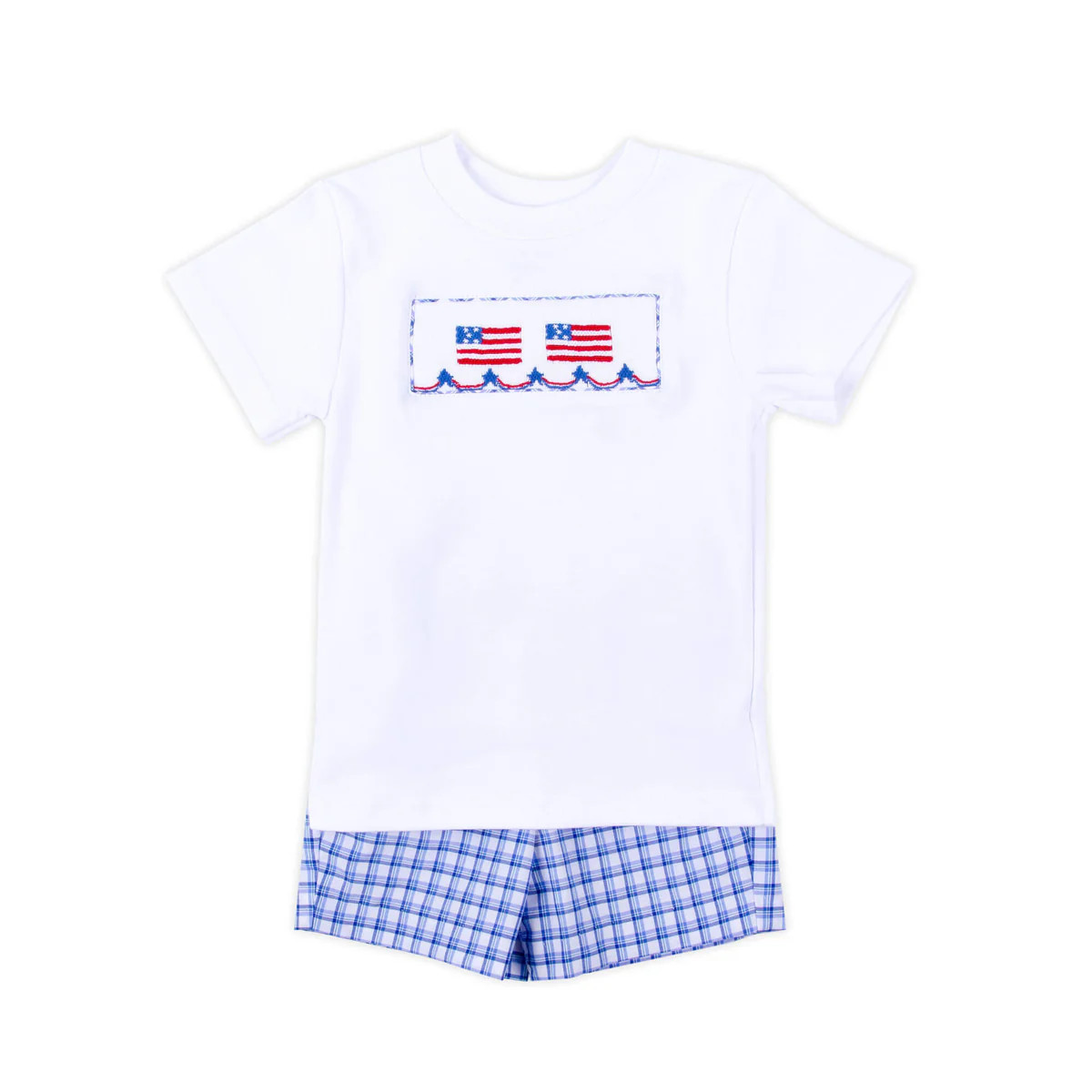 Flag Smocked Blue Plaid Short Set | Classic Whimsy