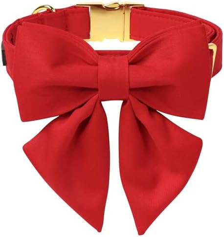 Maca Bates Red Dog Collar with Cute Solid Sailor Bow Tie for Large Girl Boy Dogs,Girly Adjustbale... | Amazon (US)