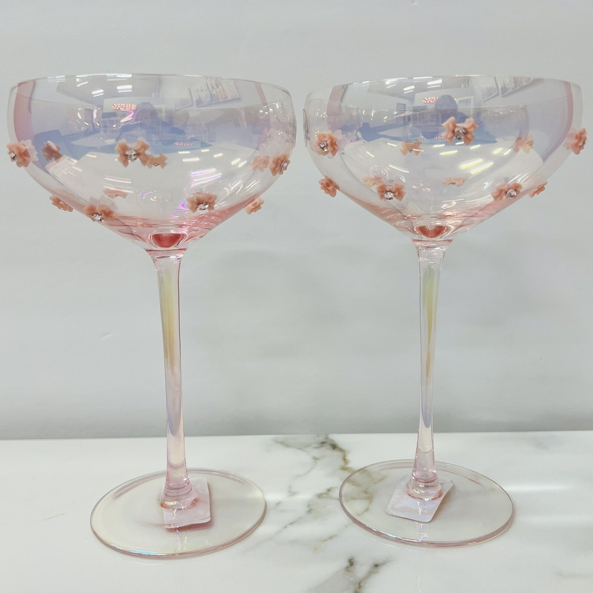 NEW Light PINK BOW COUPE GLASSES Martini Margarita Gem TikTok Viral SET OF 2 | eBay US