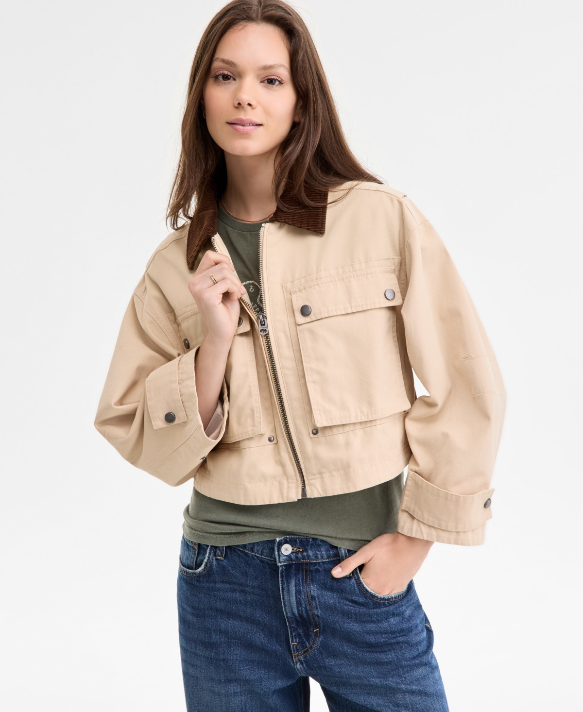 Lucky Brand Women's Cropped Utility Jacket - Khaki | Macy's
