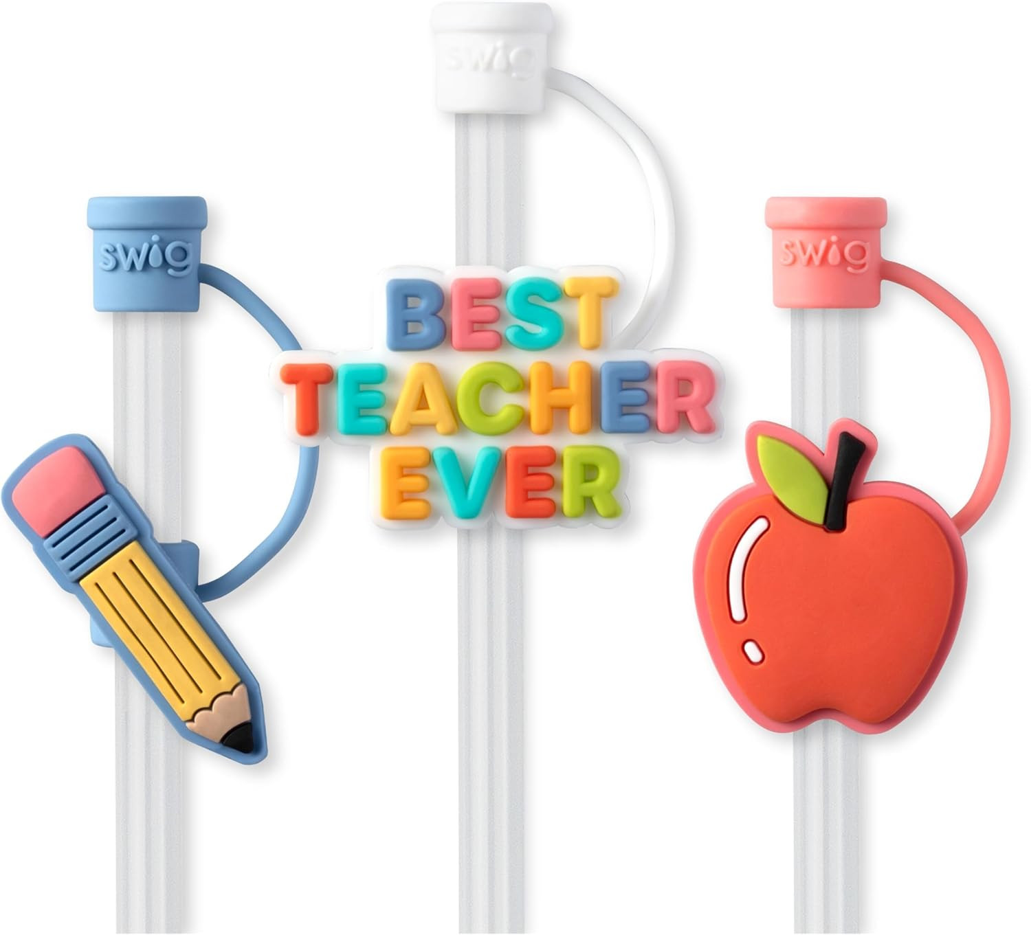 Swig Straw Toppers Set, 3 Reusable Straws with 3 Silicone Straw Covers, Cover Cap with Customizab... | Amazon (US)