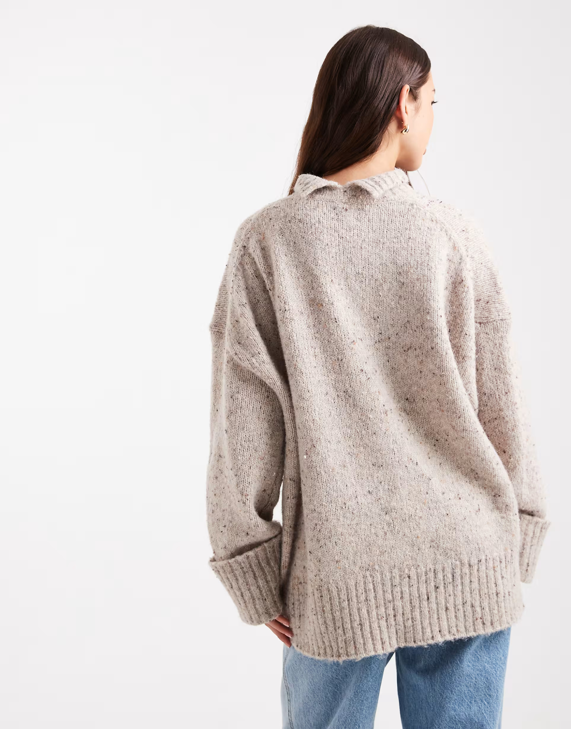 ASOS DESIGN knit longline funnel neck sweater in multiply oatmeal | ASOS | ASOS (Global)