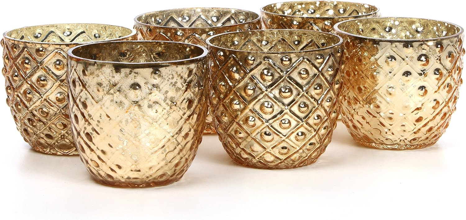 Hosley Set of 6 Antique Gold Speckled Metallic Glass LED Votive Tealight Candle Holder 2.75 Inche... | Amazon (US)