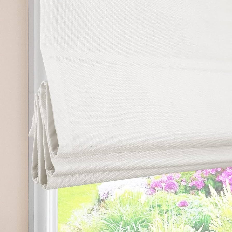 White Cordless Roman Shades, Classic Premium Blackout Roman Window Shades, Custom Washable Fabric... | Amazon (US)