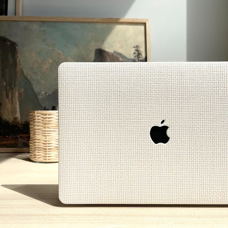 MacBook Case: Woven Cream Check Pattern (Faux Leather, Protective) | Etsy (Global)