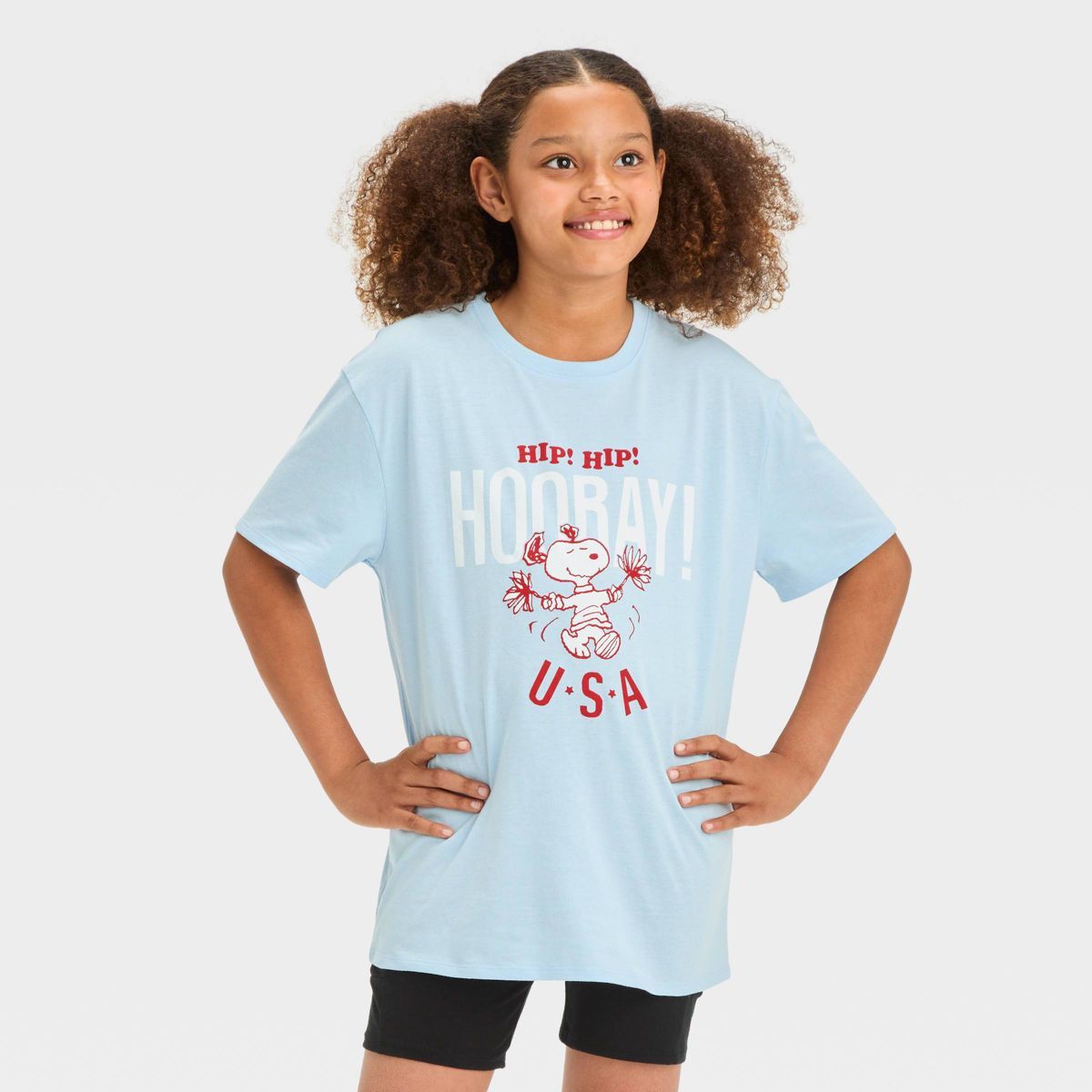 Girls' Short Sleeve Oversized Americana Snoopy Graphic T-Shirt - art class™ Light Blue | Target