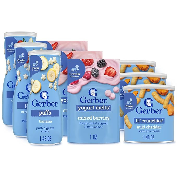 Gerber Strawberry Yogurt Melts, Mixed Berries Yogurt Melts, Banana Puffs, Strawberry Apple Puffs,... | Amazon (US)