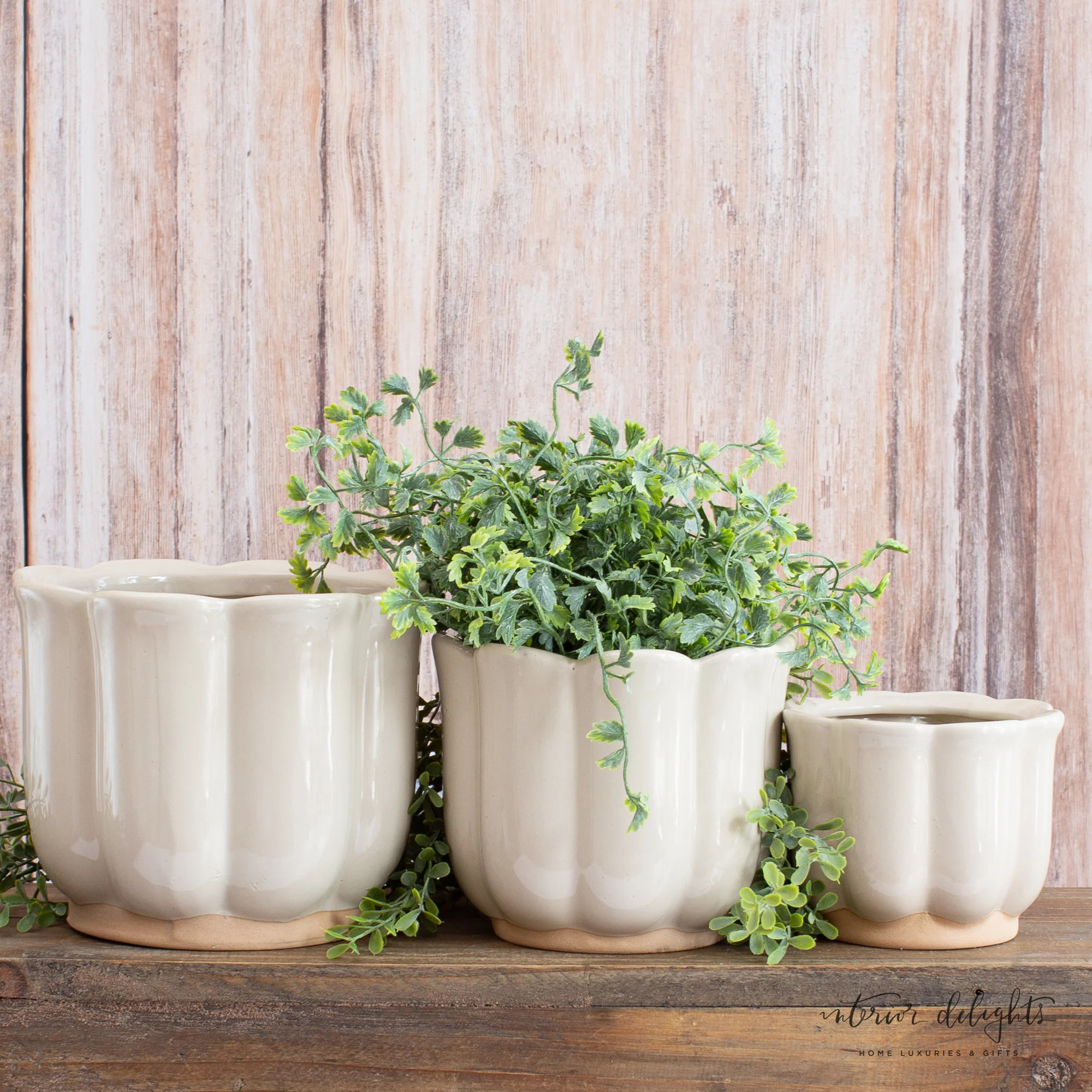 Beige Stoneware Planters- Set of 3- ALL SALES FINAL | Interior Delights
