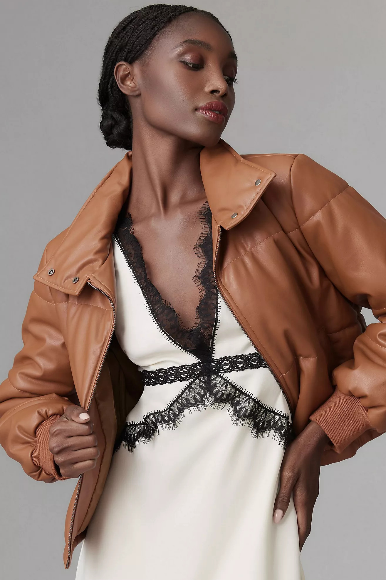 Vegan Leather Collared Puffer Jacket | Anthropologie (US)