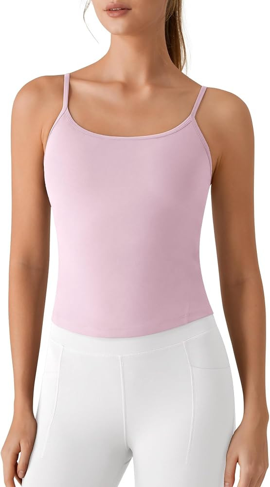 G4Free BareFeel Built in Bra Camisole Tops Yoga Workout Removable Padded Cami Spaghetti Strap Pil... | Amazon (US)
