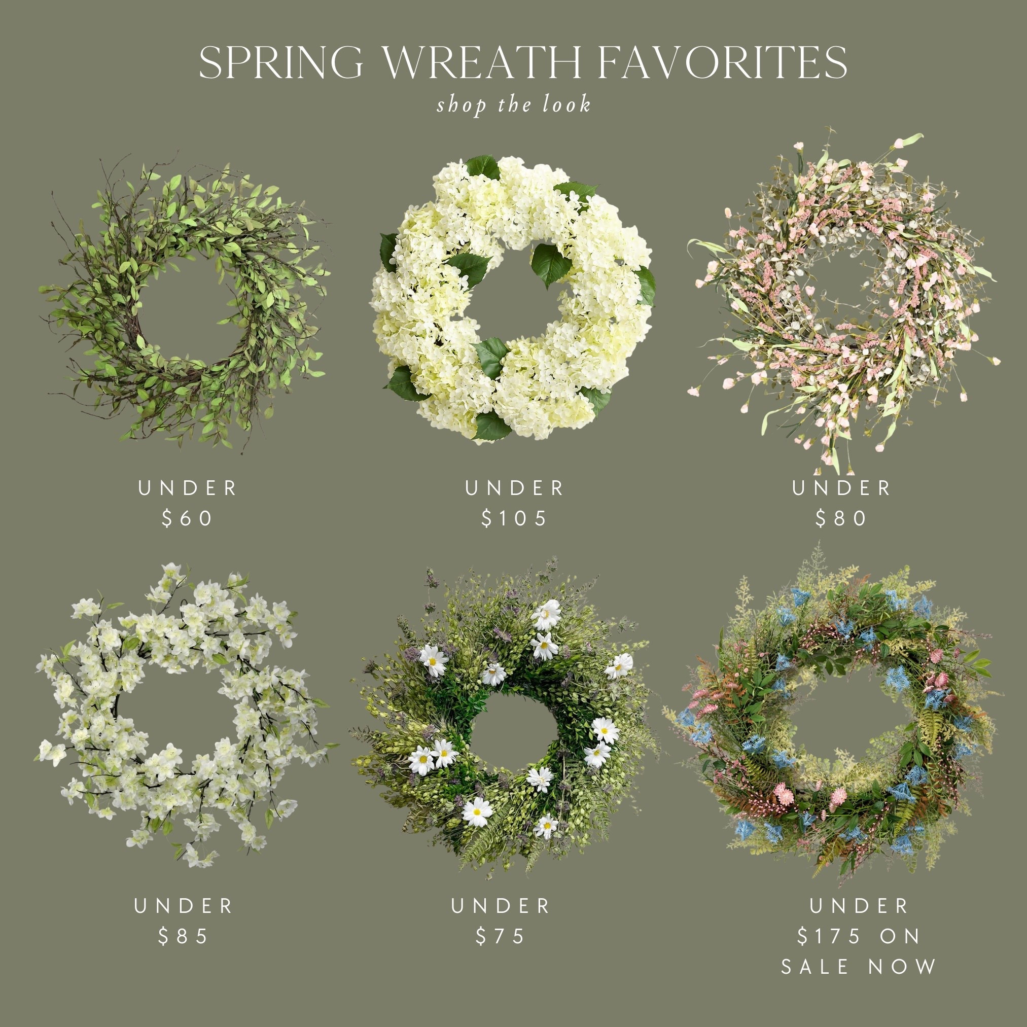 Spring wreath favorites! 🌿💛 Loving that white hydrangea wreath, the blue and pink floral wreath, and the simple greenery wreath too! These are perfect for Easter and the spring season. 🌼 

#LTKSpringSale #LTKSeasonal #LTKHome