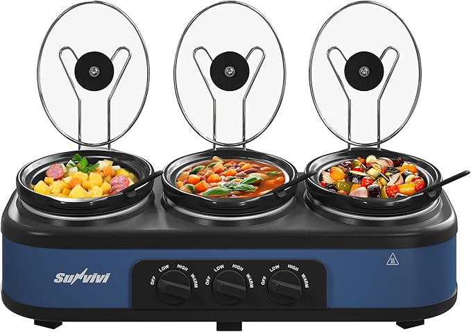 Sunvivi Triple Slow Cooker Buffet Servers and Warmer, Large 3 Pot Food Small Mini Manual Slow Coo... | Amazon (US)