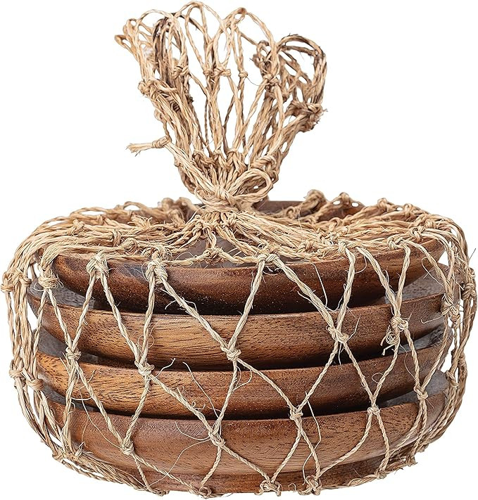 Bloomingville Round Acacia Wood Tapas Plate (Set of 4), Brown, 4 Count, Large | Amazon (US)