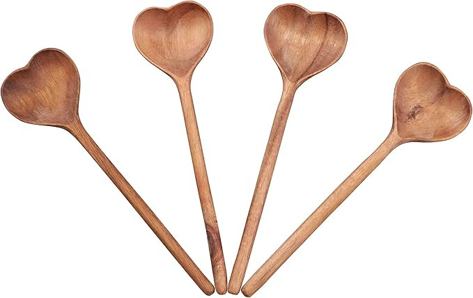 XJET Set of 4 Heart Shaped Wooden Spoons for Eating - Eco-Friendly Acacia Wood Carved Love Spoons... | Amazon (US)
